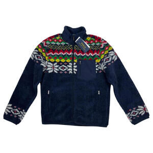 Polo Ralph Lauren Boys Fair Isle Teddy Fleece Jacket Navy Size M 10-12